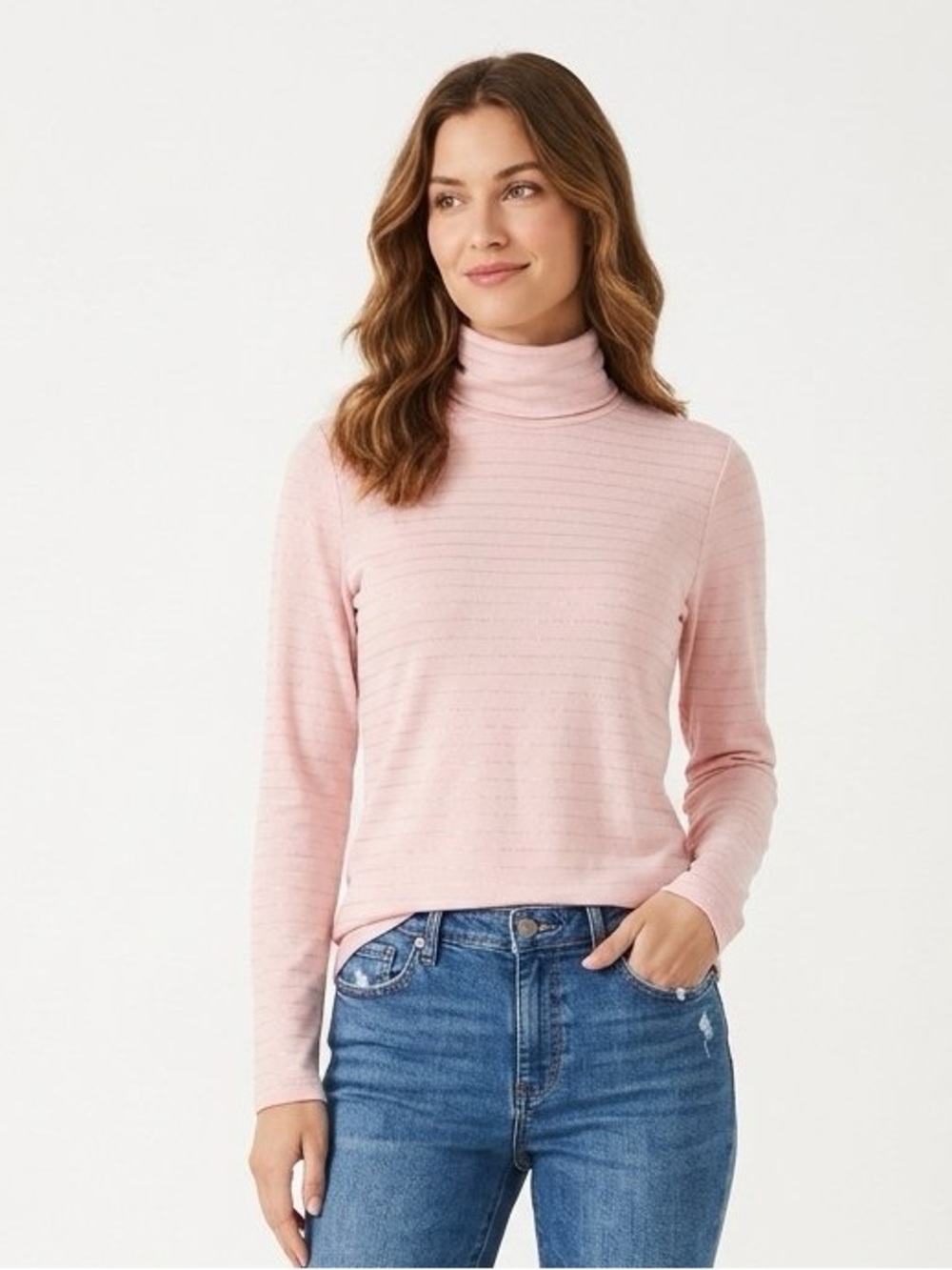 LIZ CLAIBORNE Knit Turtleneck Pink Silver Metallic Stripe M Medium NWOT $40 lcsr